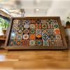 woodlinehome el yapımı çini desenli ahşap seramik tepsi WDLMFT001 woodlinehome el yapımı çini desenli ahşap seramik tepsi WDLMFT001