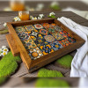 woodlinehome el yapımı çini desenli ahşap seramik tepsi WDLMFT005