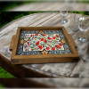 woodlinehome el yapımı çini desenli ahşap seramik tepsi WDLMFT008