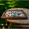 woodlinehome el yapımı çini lale desenli ahşap seramik tepsi WDLMFT006