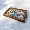 woodlinehome el yapımı çini lale desenli ahşap seramik tepsi WDLMFT006